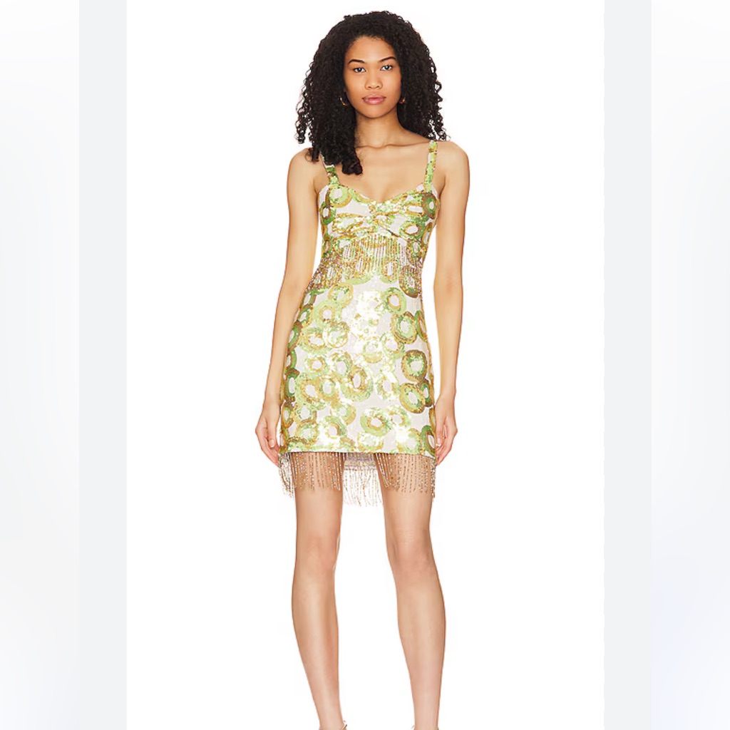 House Of Harlow 1960 Nwt Naina Sequin Mini Dress White, Gold, Lime Size Small